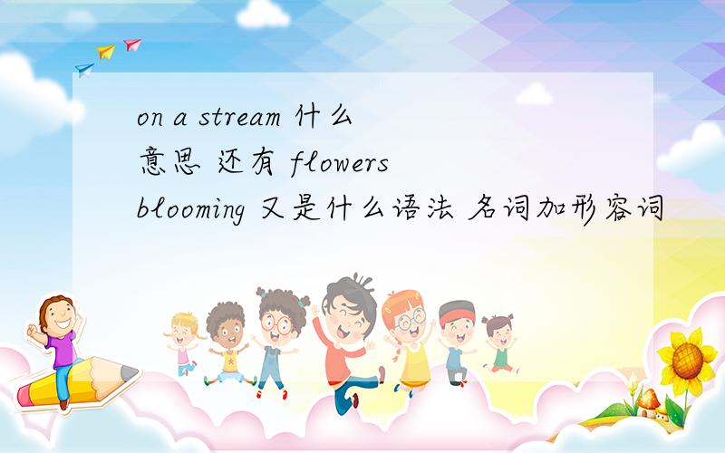 on a stream 什么意思 还有 flowers blooming 又是什么语法 名词加形容词